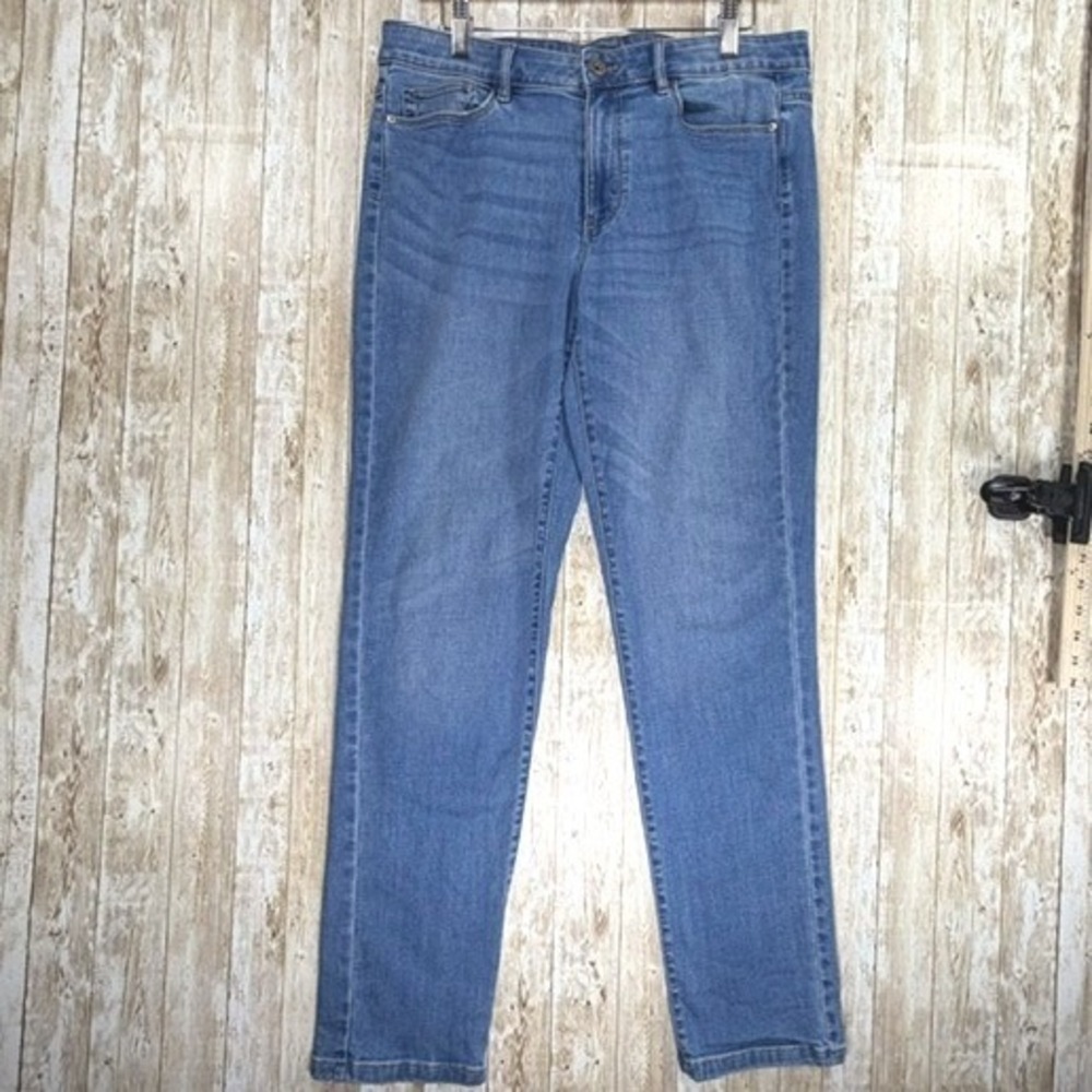 J. Jill The Boyfriend Jeans Size 10 Blue Straight-Leg Stretch Ankle Tencel Blend